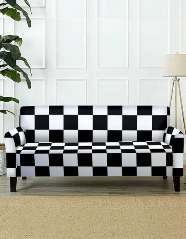 High density stretch fabric with elastic corners provides a perfect wrinkle free fitting as the 3 Seater  cover  - Black & White, Polyster, Multipack 1, 3Seater